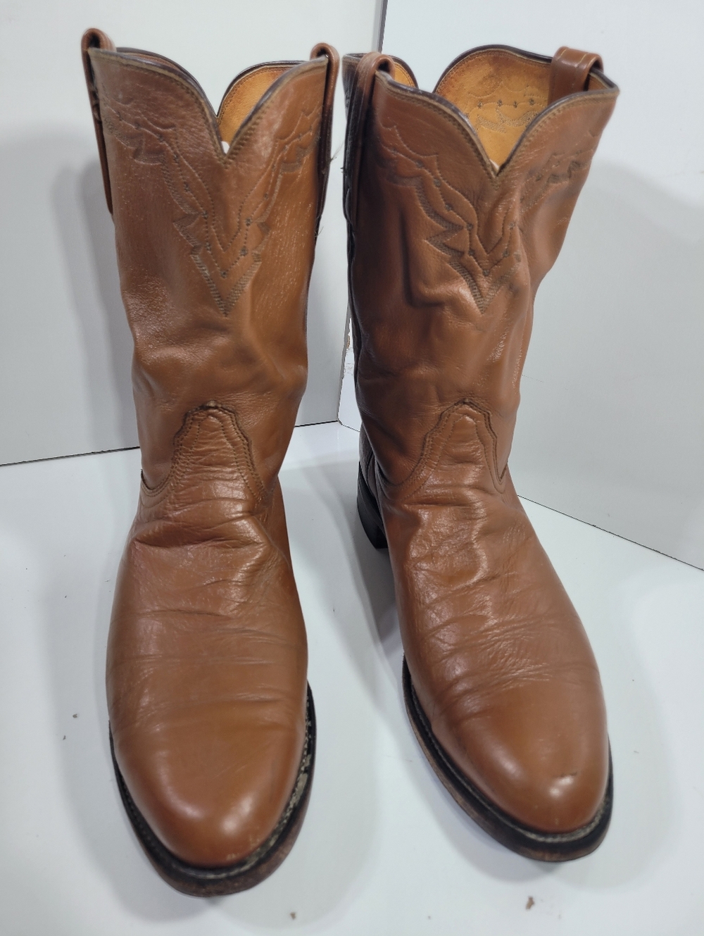 Lucchese 2000 Men's 12 D Brown Leather Roper Cowboy Western Boots Made in USA
